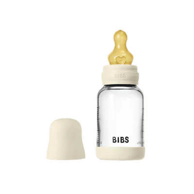 BIBS Glass Baby Bottle Complete Set 120ml Latex - Ivory - Image 3