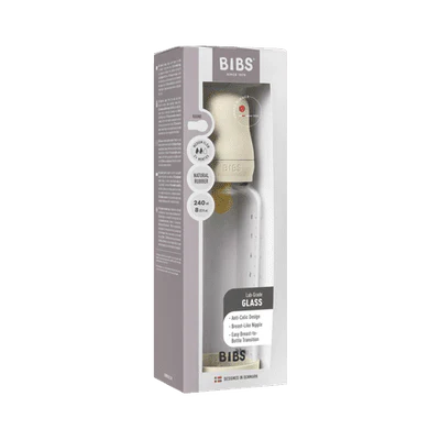 BIBS Glass Baby Bottle Complete Set 240ml Latex - Ivory - Image 5