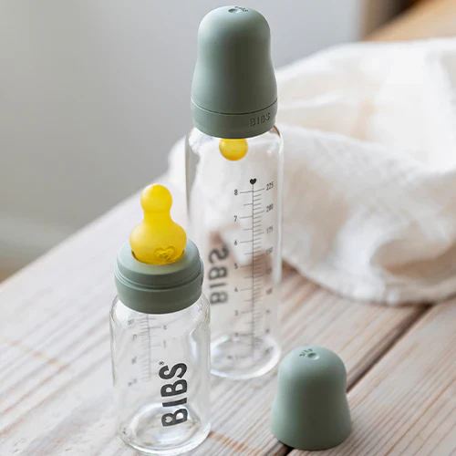 BIBS Glass Baby Bottle Complete Set 240ml Latex - Sage - Image 3