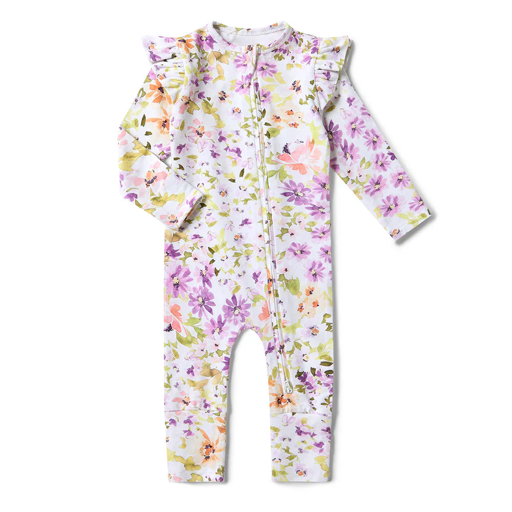 Snuggle Hunny, Isla Organic Snugglesuit Convertible Romper with Frill - Image 3