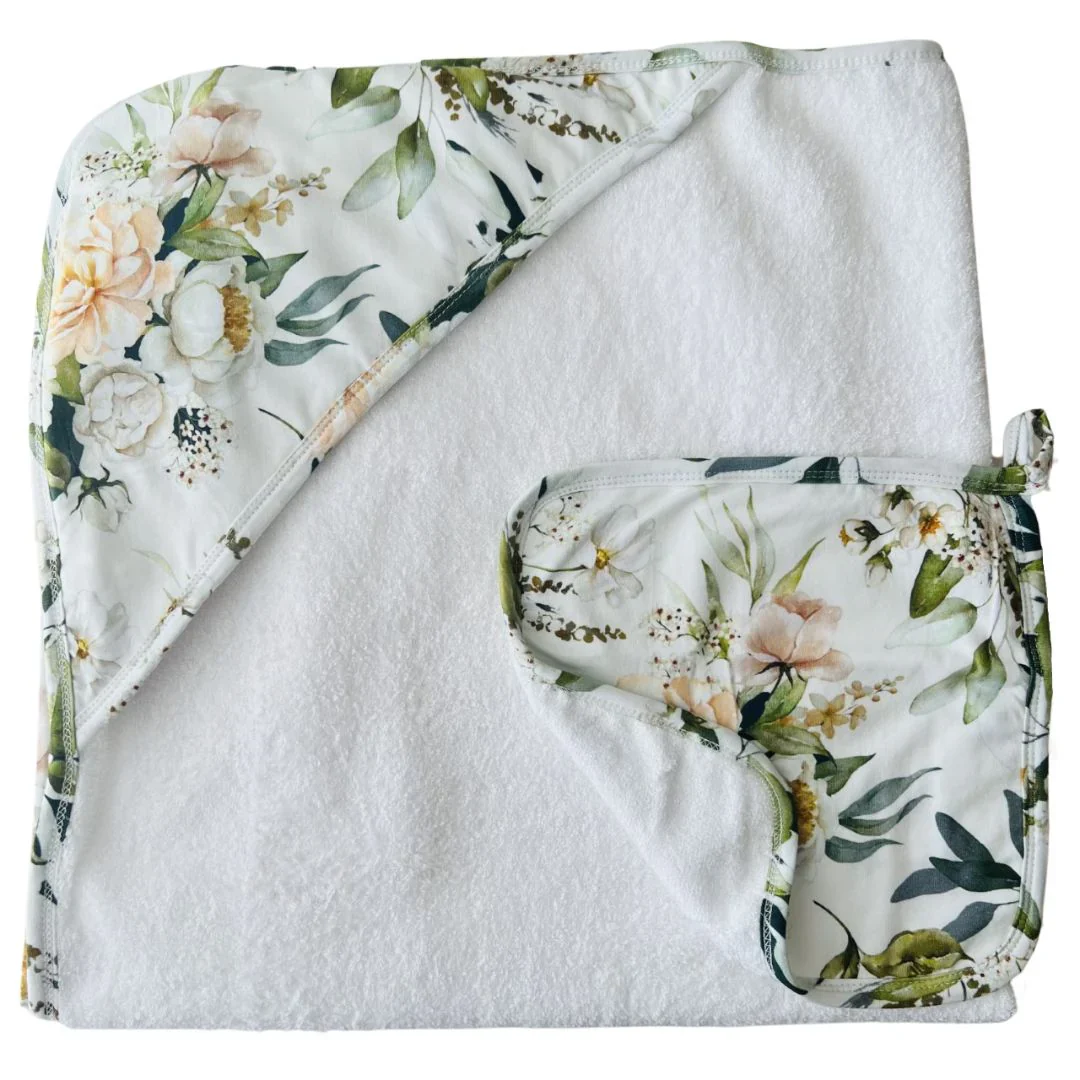 Mini & Mini HOODED TOWEL & WASH CLOTH SET IVY - Image 3