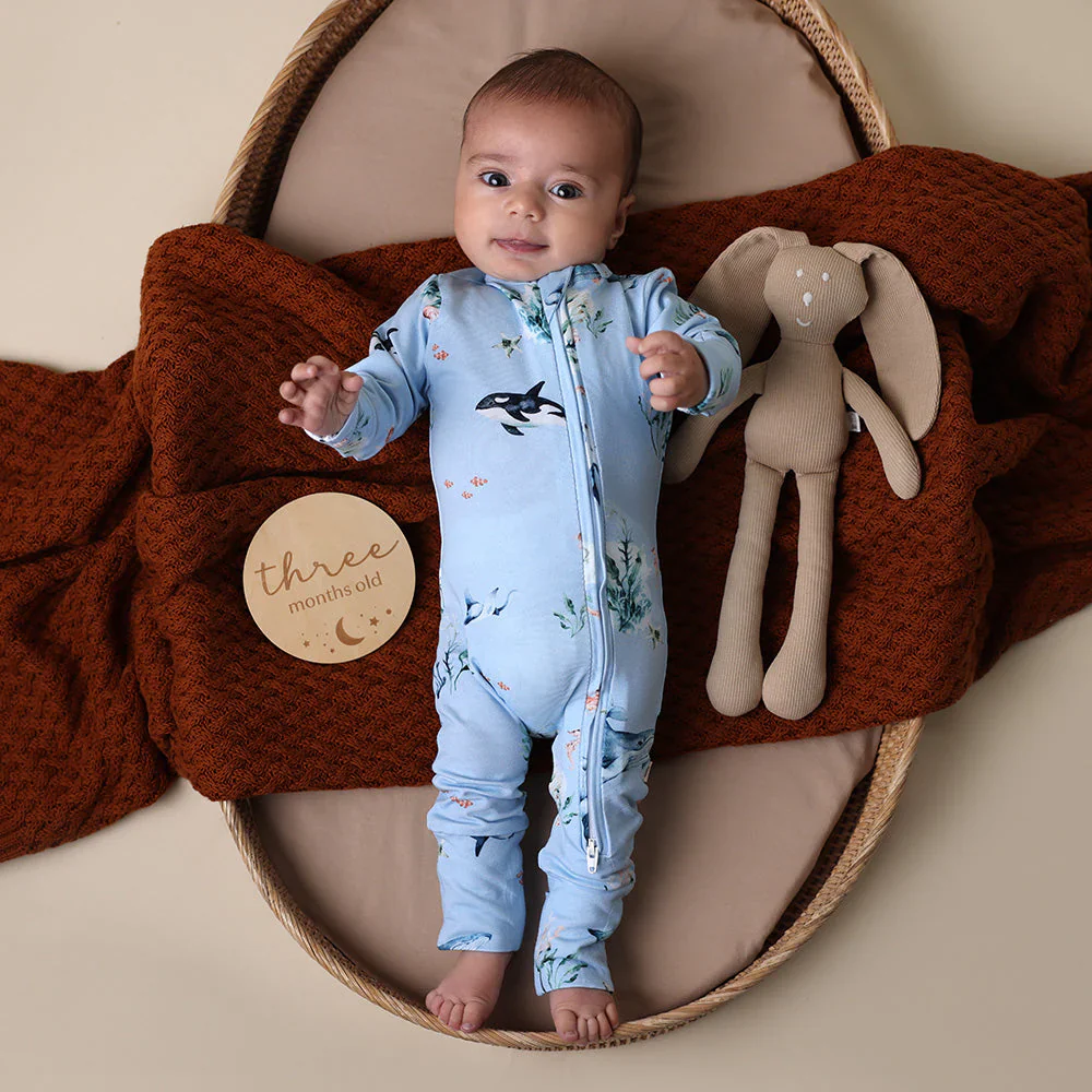 Snuggle Hunny, Blue Ocean Organic Snugglesuit Convertible Romper - Image 3