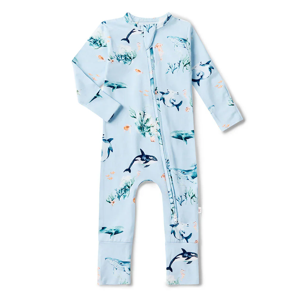 Snuggle Hunny, Blue Ocean Organic Snugglesuit Convertible Romper - Image 4