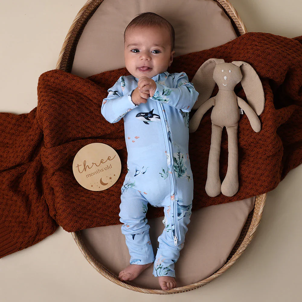 Snuggle Hunny, Blue Ocean Organic Snugglesuit Convertible Romper - Image 6