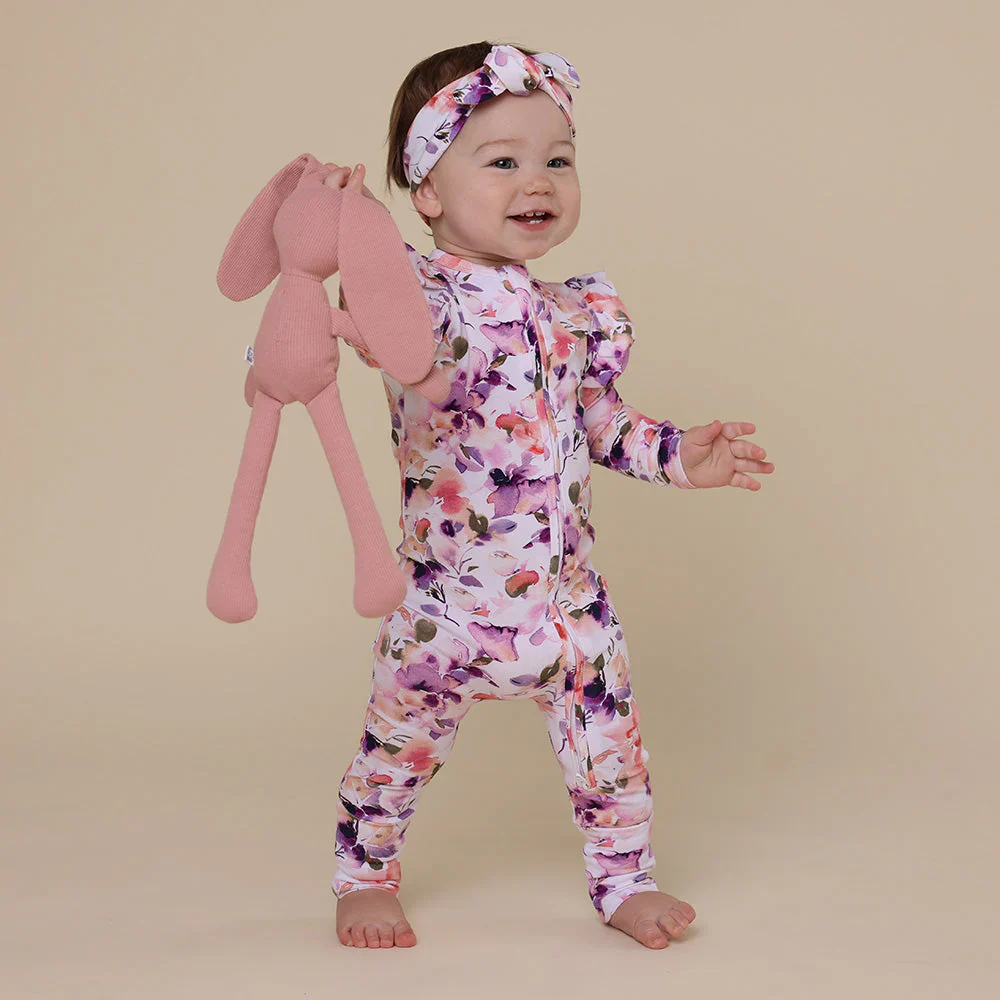 Snuggle Hunny, Blushing Beauty Organic Snugglesuit Convertible Romper with Frill - Image 3