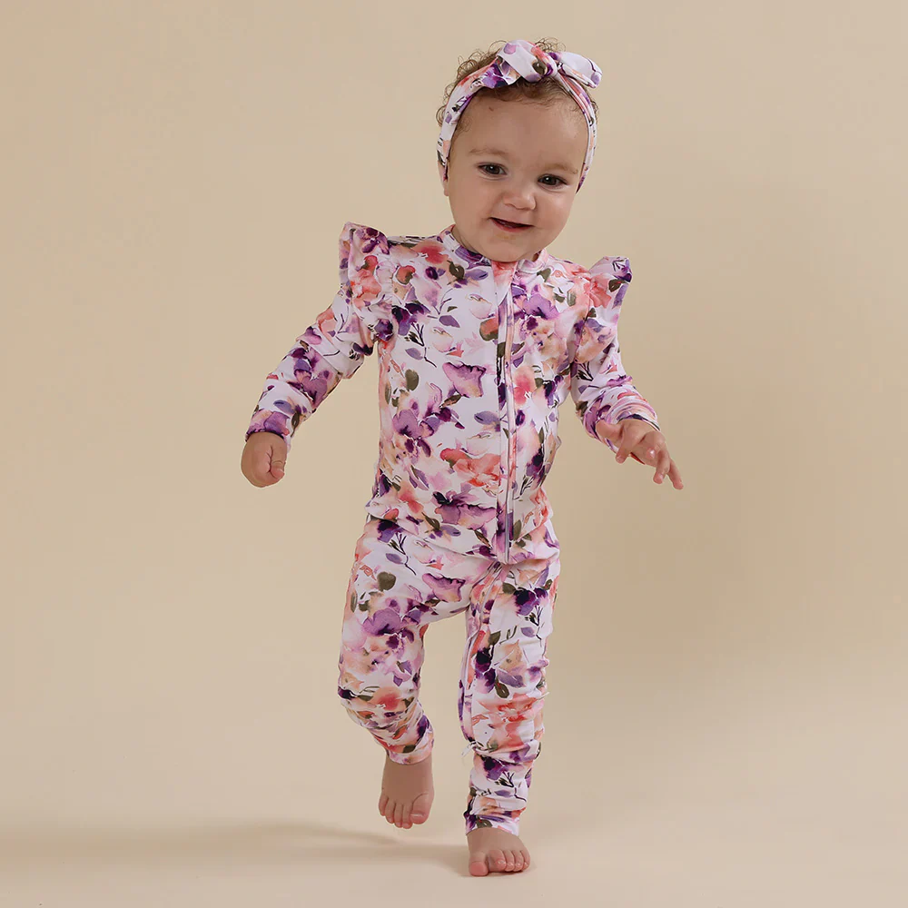 Snuggle Hunny, Blushing Beauty Organic Snugglesuit Convertible Romper with Frill - Image 4